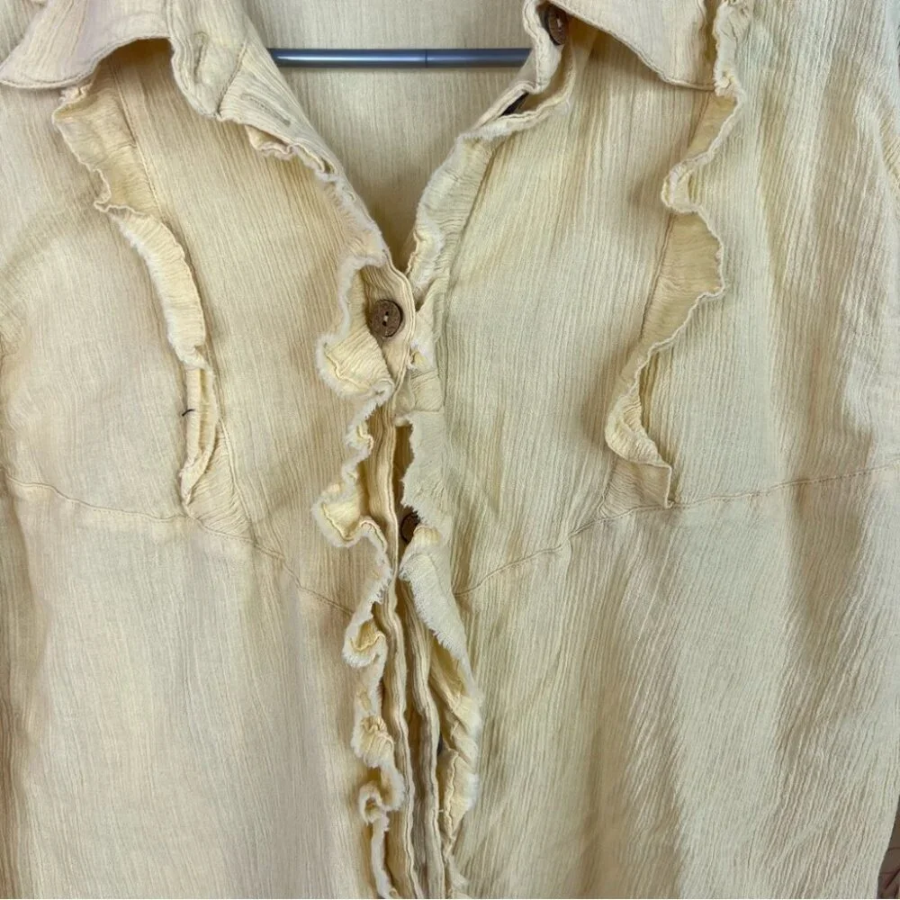 Per Una button up ruffles long sleeve flare sleeve Mustard Ruffled Blouse